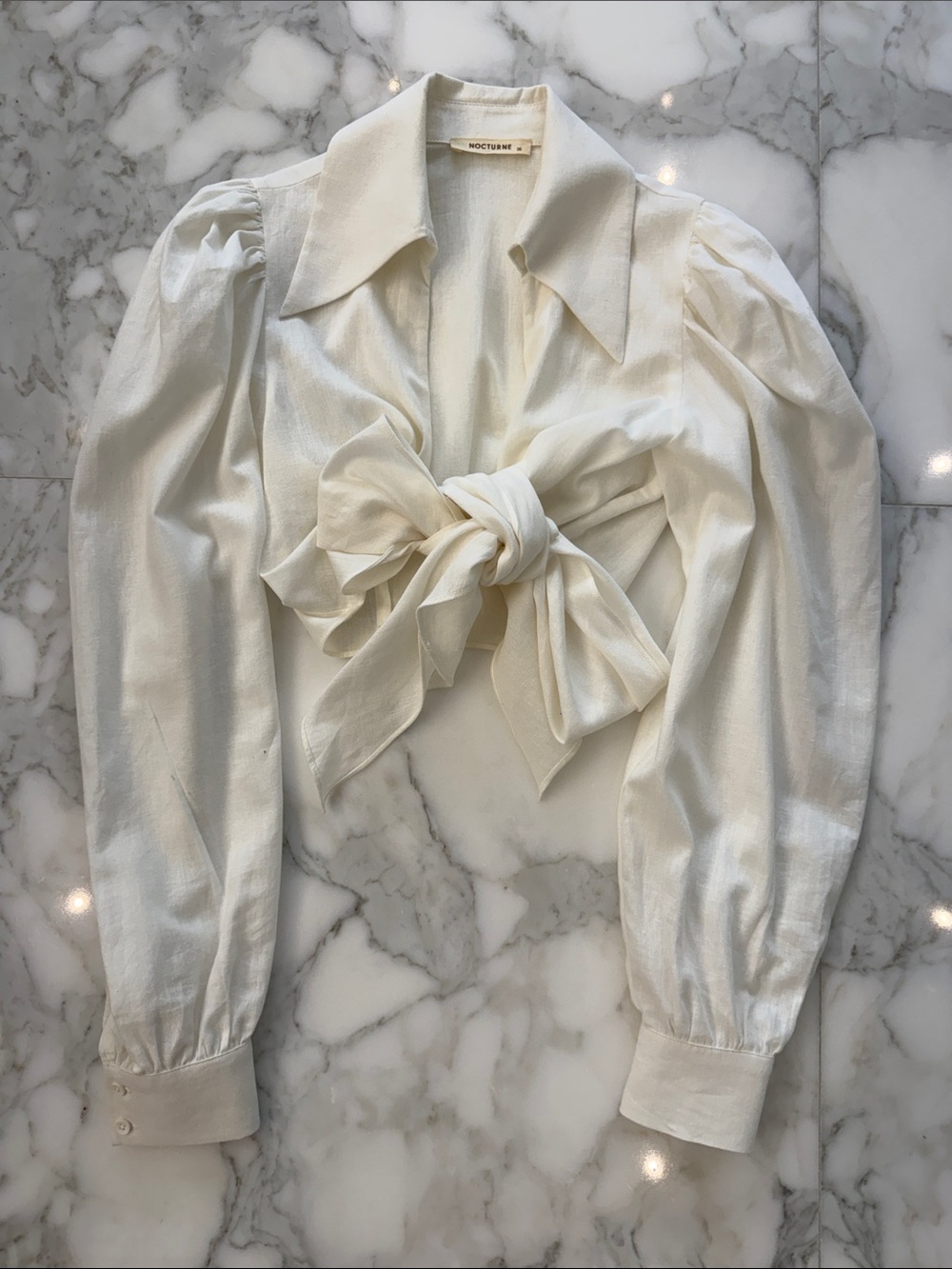 Nocturne Ivory Tie-Front Puff Sleeve Blouse